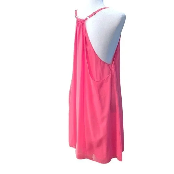 NWT Alice + Olivia Hot Neon Pink 100% Silk Trapeze Hem Layered Dress shift Small
